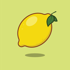 Fresh Lemon Illustration Vector Icon with Leaf