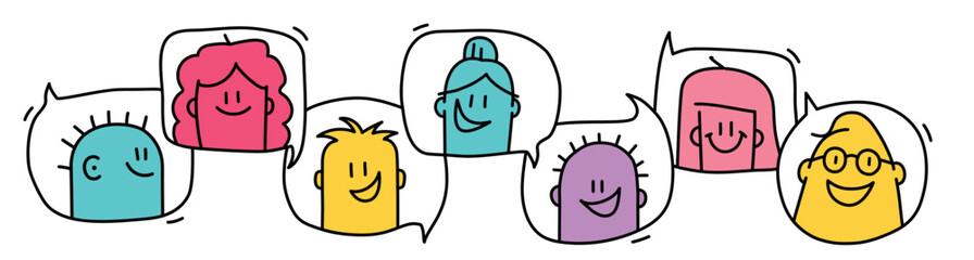 People avatars with speech bubbles.