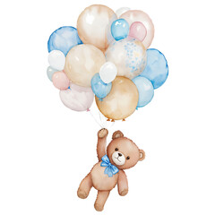 Vintage Blue Teddy Bear Clipart Set - Watercolor Baby Shower, Boy's Nursery Decor, Cute Bear Illustrations