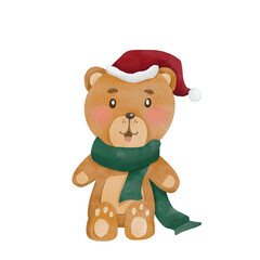 Watercolor christmas bear