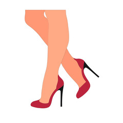 Slender, young female legs in a pose. Shoes stilettos, high heels. Walking, standing, running, jumping, dance. Women shoe model