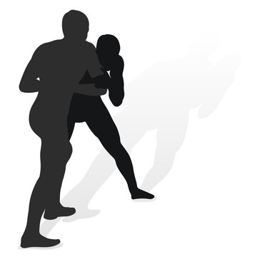 Image of a silhouette of a wrestler athlete in a fighting pose. Greco Roman wrestling, combating, duel, fight, martial art, sportsmanship