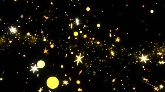 4K 3d Golden Magic Trails particles sparkles. Christmas Golden glitters. Bokeh lights. dust festival, Diwali, Ramadan. 2024 New Year, Birthday. Awards Background. holiday event, logo title decoration.