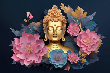 statue of buddha on a lotus flower, generative AI	 - obrazy, fototapety, plakaty
