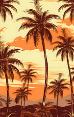 Fototapeta na wymiar A seamless pattern featuring palm trees in a retro style. Generative AI