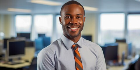 Portrait of a smiling office worker. Generative AI.