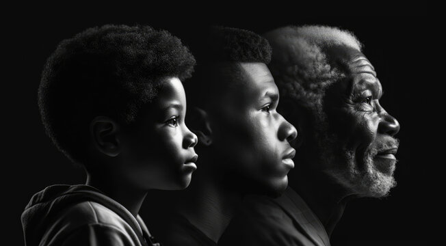 Side profile of three generations of black men
