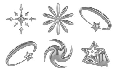 Iron star Y2K icon. Universal 3D shapes for design, projects, posters, banners and business cards....