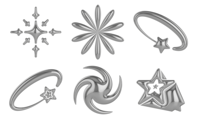 Iron star Y2K icon. Universal 3D shapes for design, projects, posters, banners and business cards. Set icons