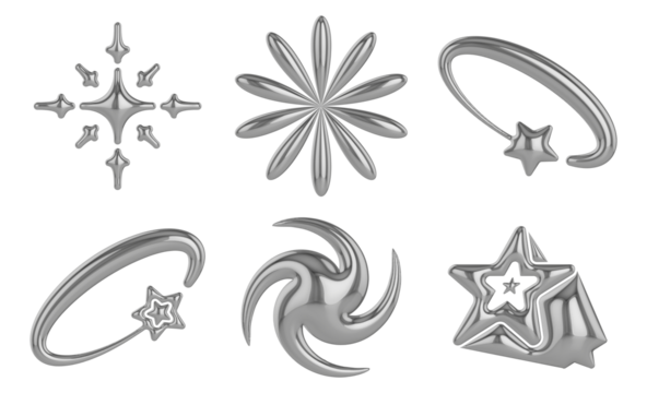 Iron star Y2K icon. Universal 3D shapes for design, projects, posters, banners and business cards. Set icons