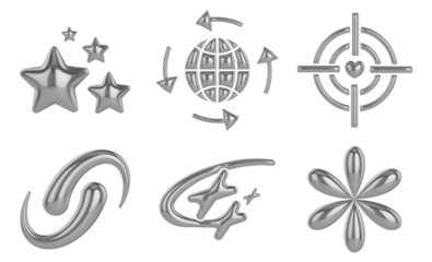 Iron star Y2K icon. Universal 3D shapes for design, projects, posters, banners and business cards. Set icons