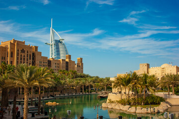 View of the hotel Burj Al Arab from Souk Madinat Jumeirah