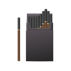Realistic Detailed 3d Black Template Blank Cigarette Pack Open View Isolated on a White Background. Vector illustration of Smoking Concept