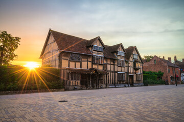 William Shakespeares birthplace place at sunrise located at Henley street in Stratford upon Avon in...