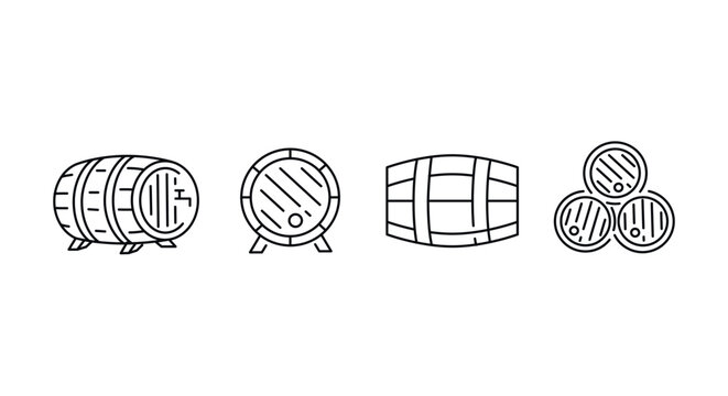 Barrels icons set. Wooden barrels for wine or beer. Vector illustration