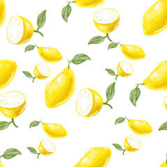 Seamless pattern with lemons. Half lemon