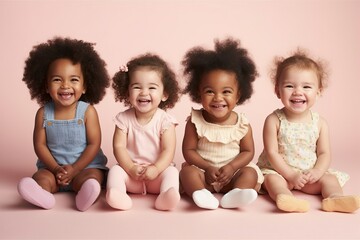 Multi ethnic baby smile in studio