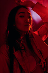 Woman neon concept trendy portrait red