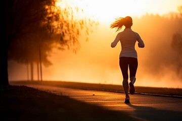 Fototapeta na wymiar Beautiful woman running in the park at sunrise fitness workout sports.