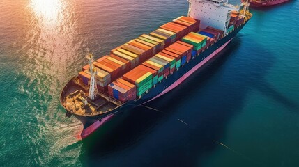 Aerial View of Container Cargo Ship at the pier. Generative Ai