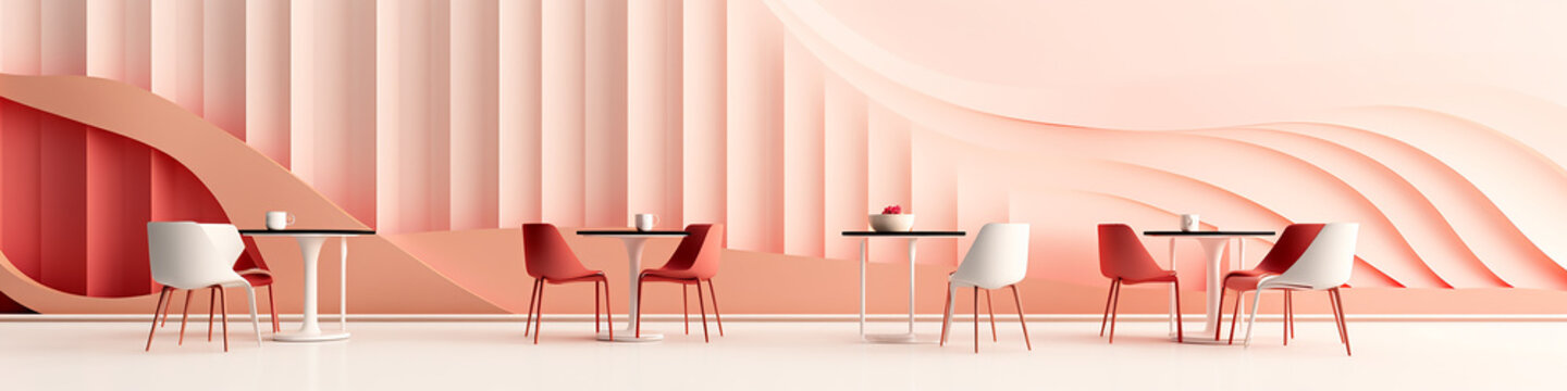 Cafe Interior, Drawing Flat Graphics Background Minimalism Pink Delicate Background