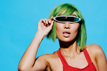 Woman wig fashion portrait sunglasses beauty trendy