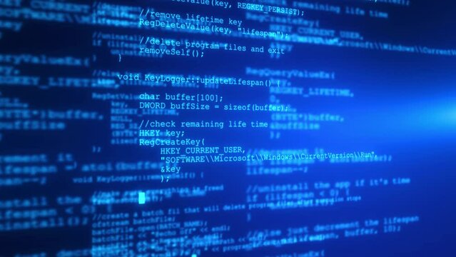 Programming code running computer screen terminal. developing programming and coding technologies. Programmer hacker. bitcoin btc mining and development in virtual cyber space. source code
