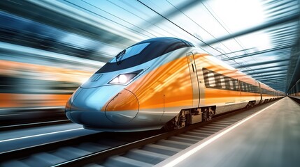 Fototapeta premium High speed train with motion blur. Concept of speed and motion. created by generative AI