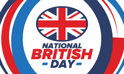 National British Day. Happy holiday, celebrated annual. Great Britain flag. British fame and glory. United Kingdom patriotic elements. Festival and parade design. Vector poster illustration