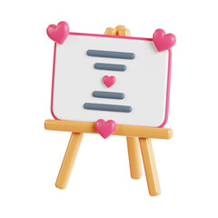 wedding board 3d render icon illustration, transparent background, wedding set