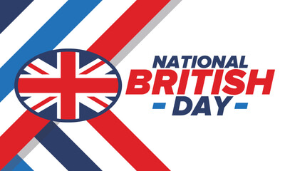 National British Day. Happy holiday, celebrated annual. Great Britain flag. British fame and glory. United Kingdom patriotic elements. Festival and parade design. Vector poster illustration