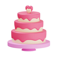 wedding cake 3d render icon illustration, transparent background, wedding set