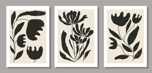 Set of Matisse style contemporary collage botanical minimalist wall art poster