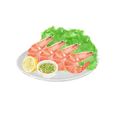 Shrimp seafood with lemon and spices.