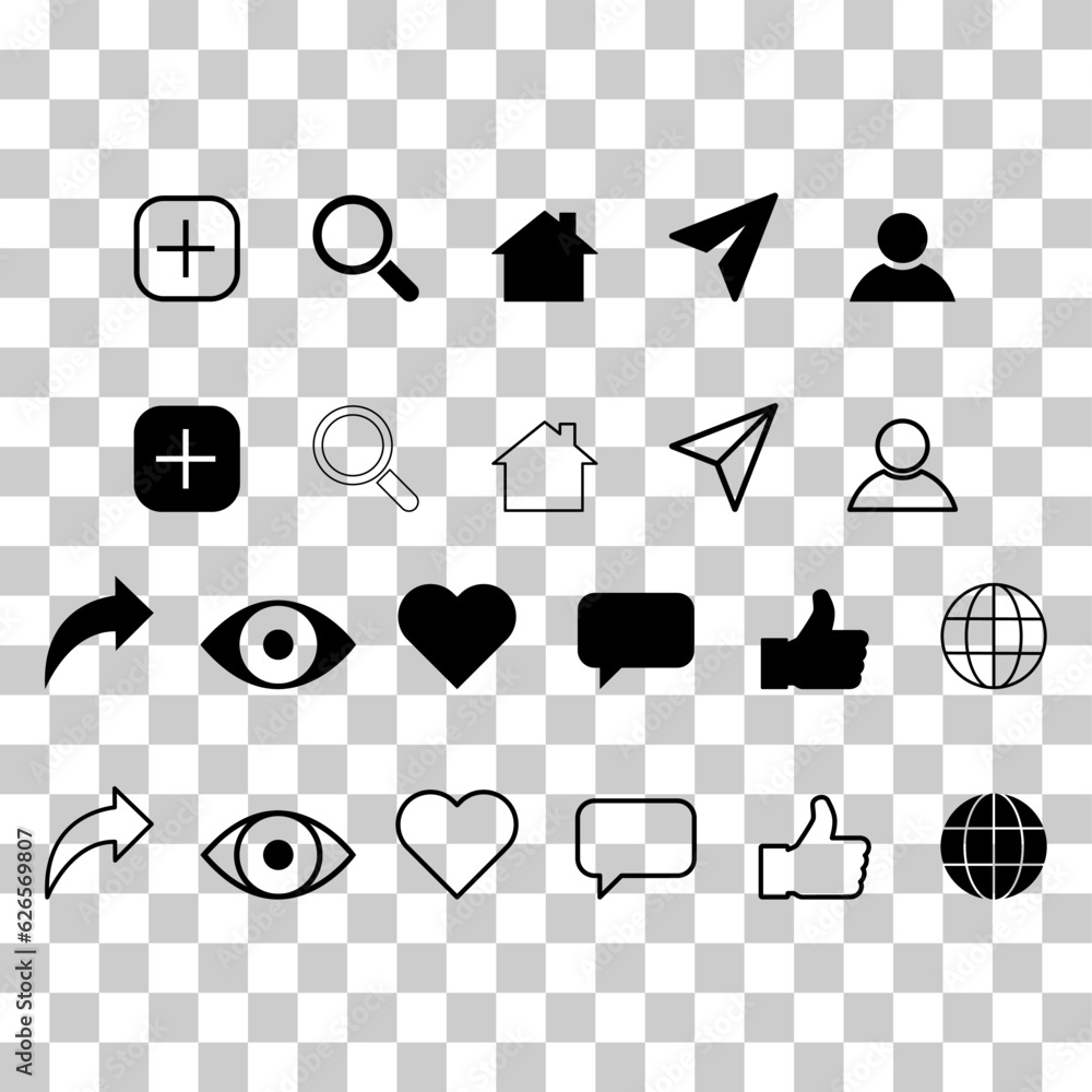 Poster set of interface buttons for web design, social media icon symbol , vector illustration