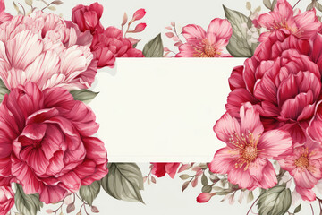 floral frame card. floral border. bouquet of red flower frame with space for text. Wedding Invitation Template.