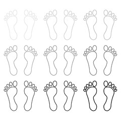 Set of Foot print human sign, track walking icon, outline vector illustration