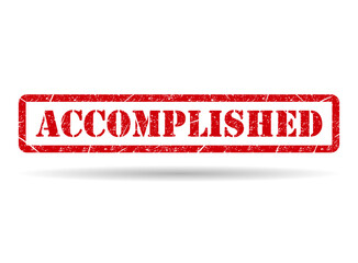 Accomplished stamp symbol shadow, label sticker sign button, text banner vector illustration