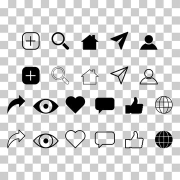 Set of Interface buttons for web design, social media icon symbol , vector illustration