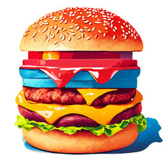 Watercolor hand drawn burger. AI generative