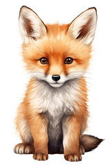 Fototapeta premium Cute little fox puppy on transparent background. Animal Png illustration.