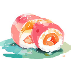 Watercolor hand drawn sushi. AI generative