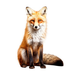 Sitting fox on transparent background. Wild animal png element.