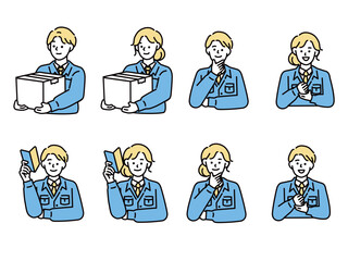 運搬、配達、配送、安全を表すイラスト(作業員、宅配便、デリバリー、工事、工場)
Illustrations representing transport, delivery, delivery and safety.Workers, courier, delivery, construction and factory.