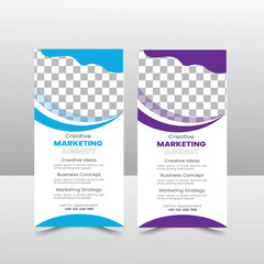 modern company rollup standee banner in blue and red color
