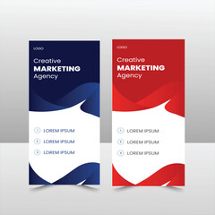 modern company rollup standee banner in blue and red color