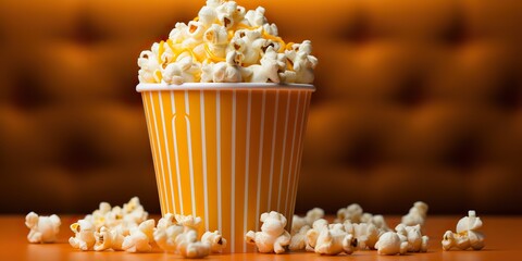 AI Generated. AI Generative. Pop corn movie cinema fast food snack take away bucket with flakes. Graphic Art - obrazy, fototapety, plakaty