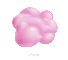 Pink 3d realistic clouds set isolated on a white background. Render plastic cartoon fluffy cloud icon in the sky.