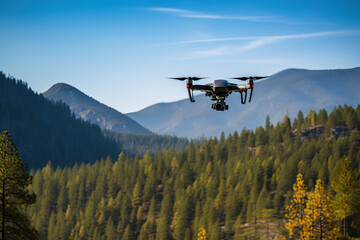 Fototapeta na wymiar Drone flying over forest