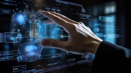 Fototapeta premium hand pushing a button on a touch screen interface
